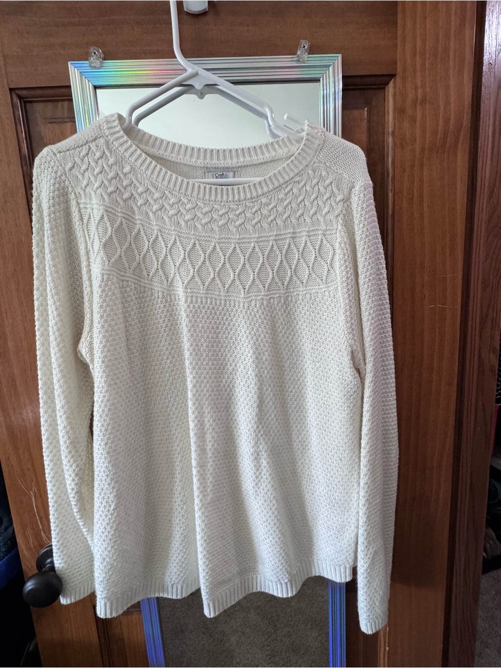 croft & barrow Cream Cable Yoke Crewneck Sweater